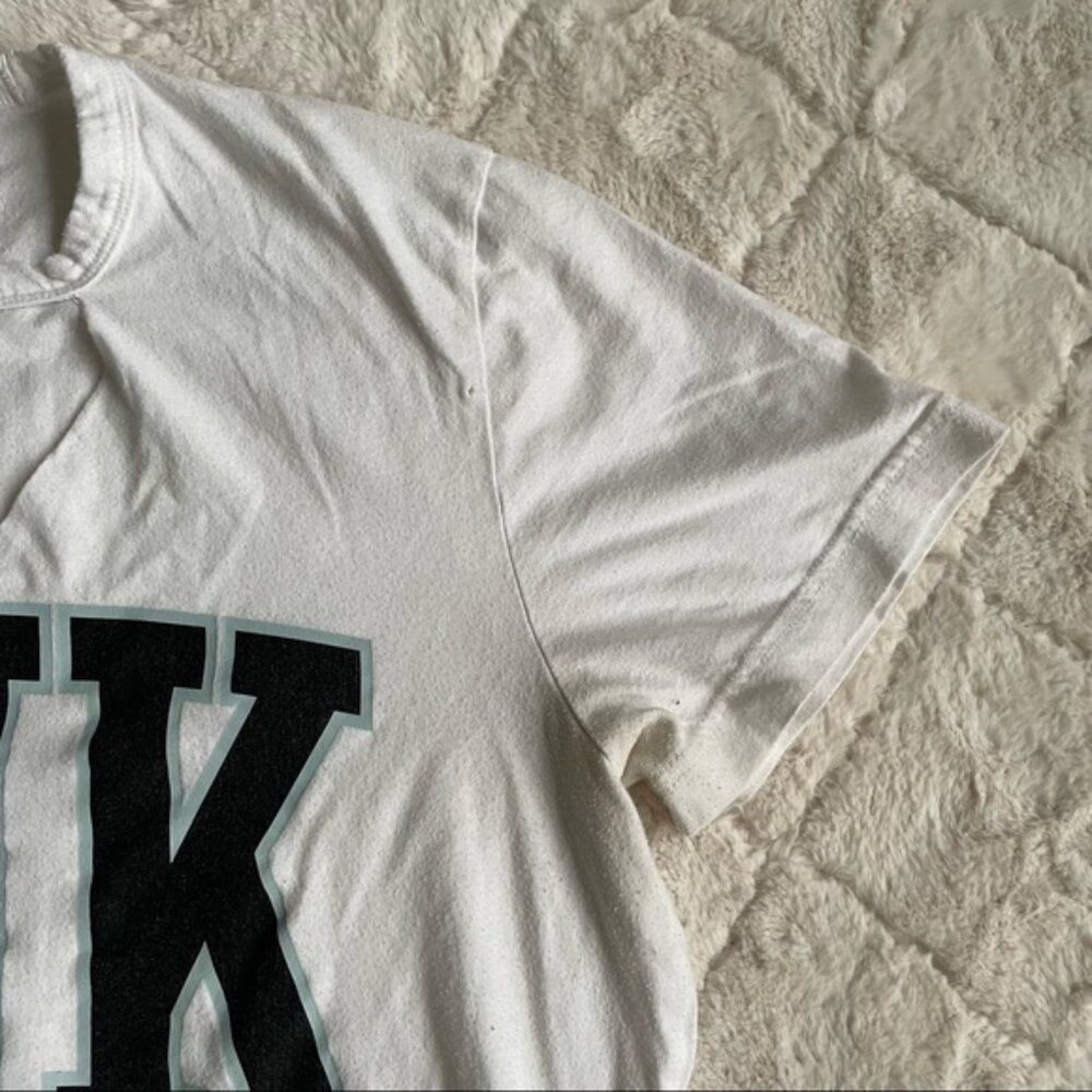 Victoria's Secret PINK | White Logo Cut Out Campus Crew Tee | Size Medium - Picture 6 of 12